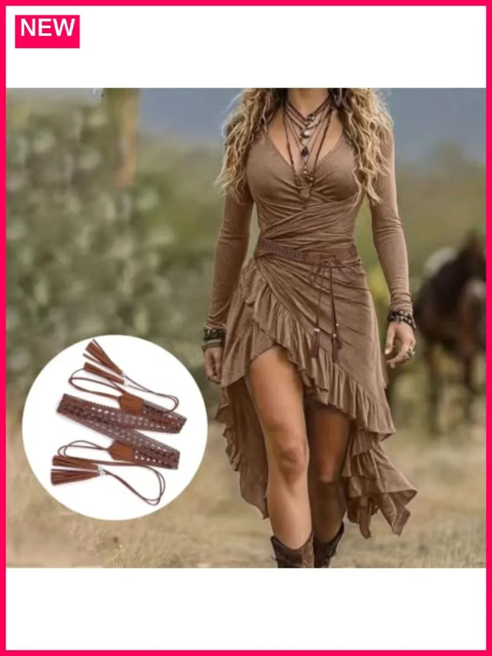 Boho Braided Tassel Belt - Vintage Hollow Floral Waistband with Wax Rope,